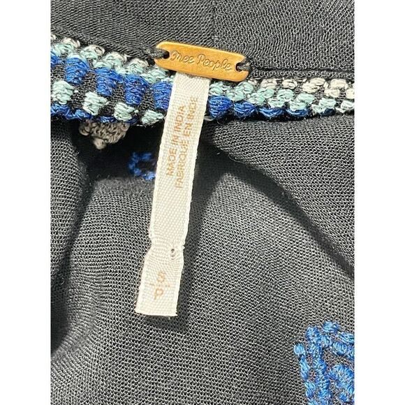 Free People Stargazer Mini Dress Embroidered V-Neck Tie Waist Black Blue Small - Picture 2 of 12